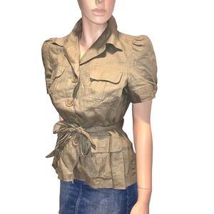 NEW Mandarin Blue Linen Utility Safari Belted Top Jacket